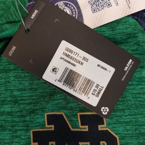 Under Armour Mens S Notre Dame Fighting Irish 1/4 Zip LS Pullover Shirt UA Green - Picture 4 of 6